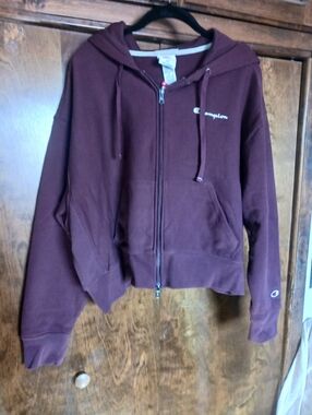 Champion Burgundy Sleeve Sweatshirt with Embroidered Logo